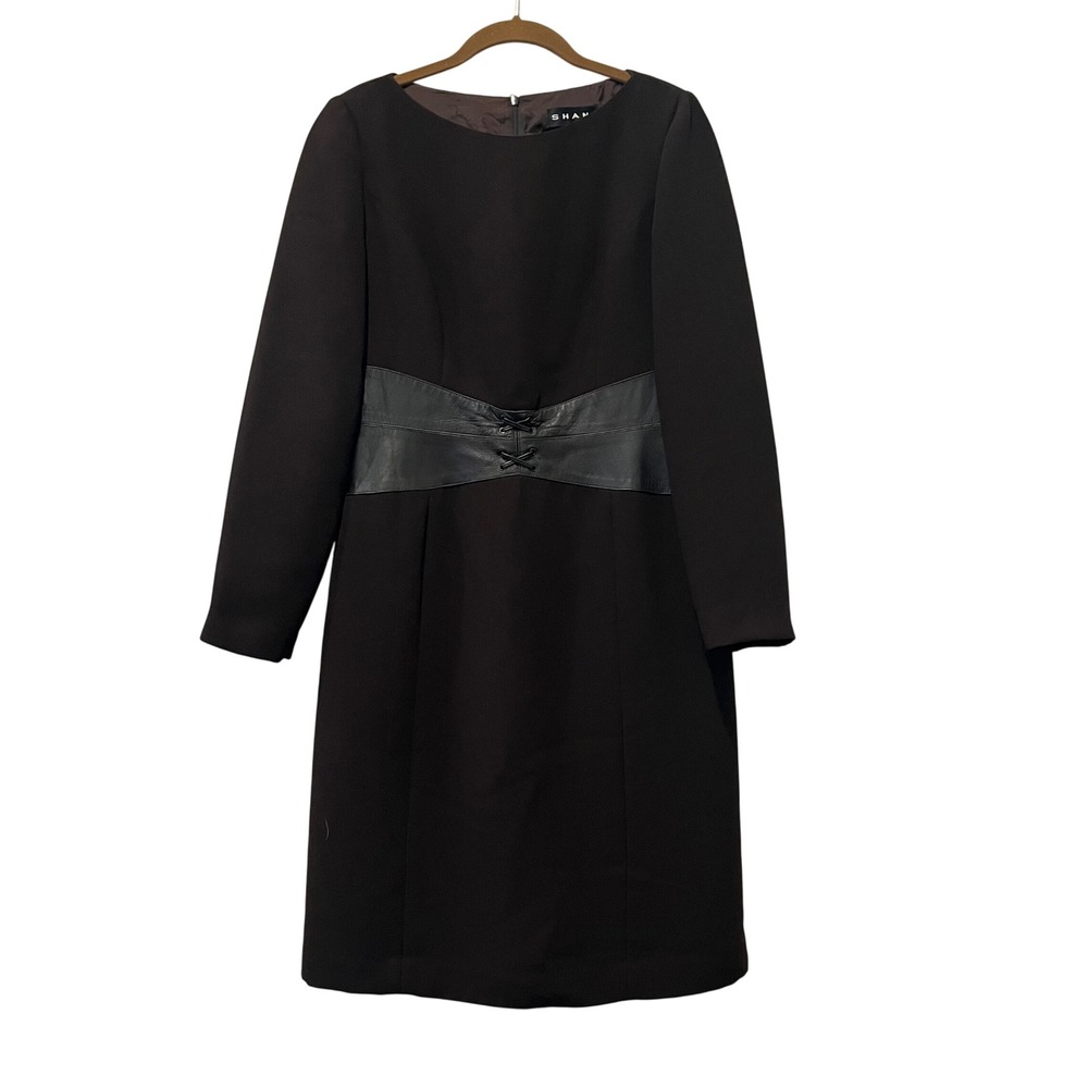 SHANI‎ Brown Crepe Sheath Dress Women's 6 Lambskin Corset Detail Office Career